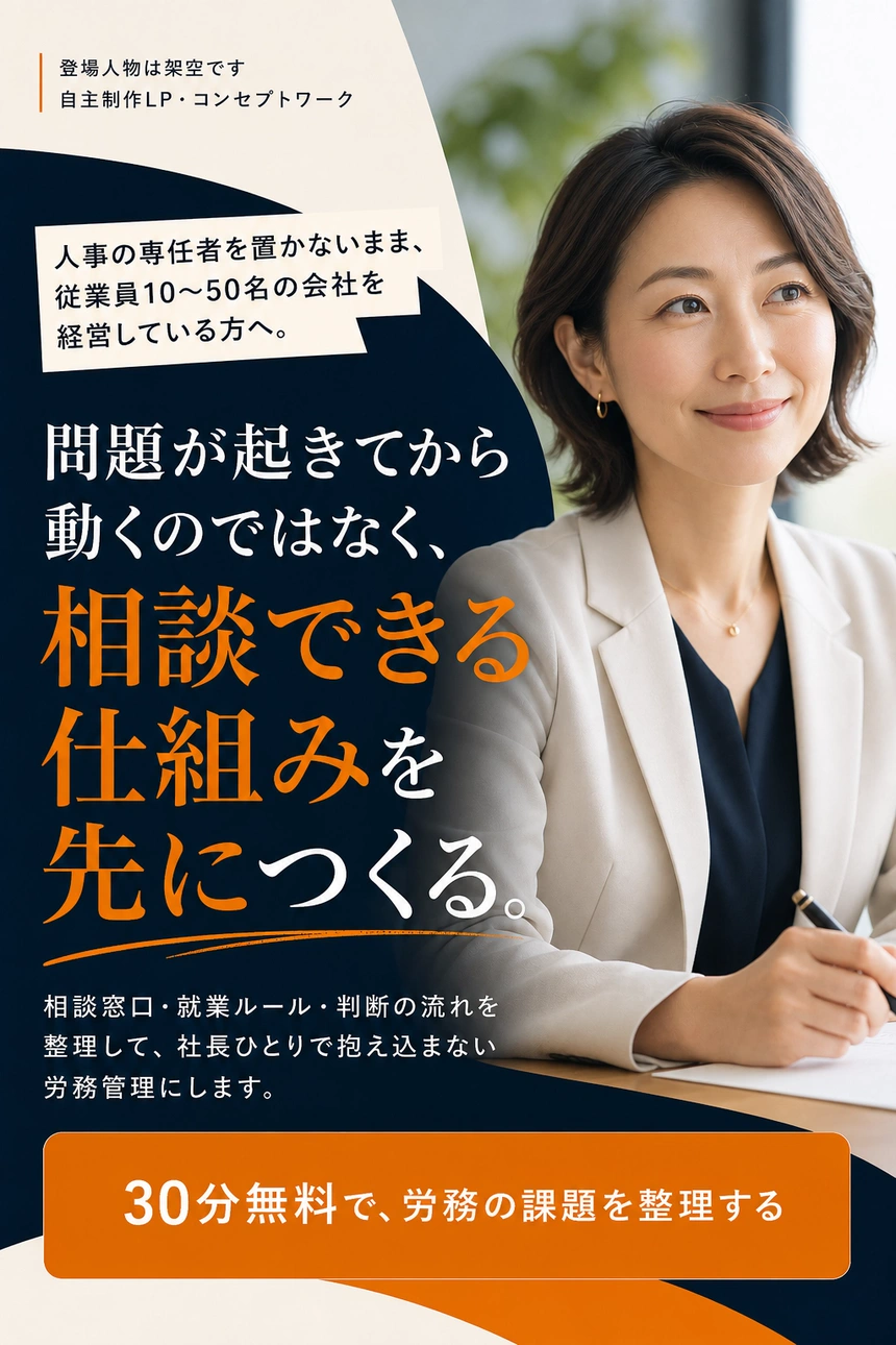 架空の社会保険労務士が考える様子のイメージ