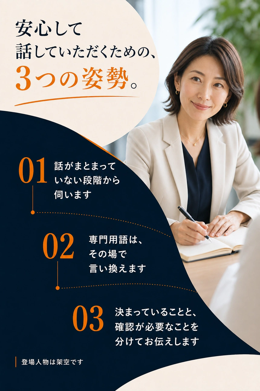架空の社会保険労務士がメモを取るイメージ